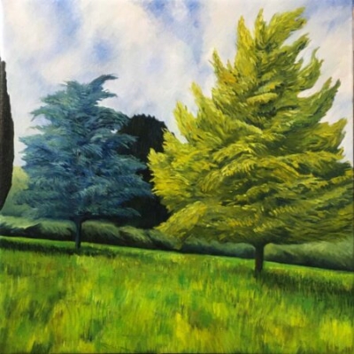 Trees at St Andrews, oil on canvas, 82x82cm