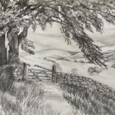 Dartmoor Lines (3), pencil, design drawing for lino print