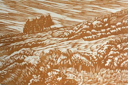 Set of 4 original lino print cards (Dartmoor Landscape 2)