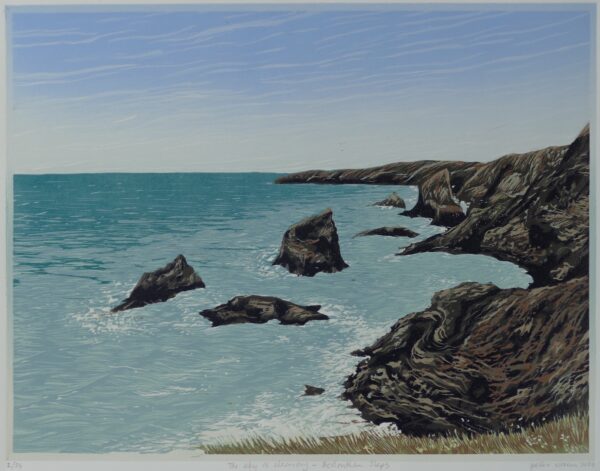 Lino print Bedruthan Steps